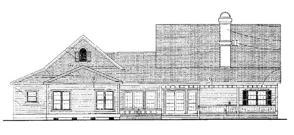 Cape Cod, Country Plan with 2090 Sq. Ft., 3 Bedrooms, 3 Bathrooms, 2 Car Garage Rear Elevation