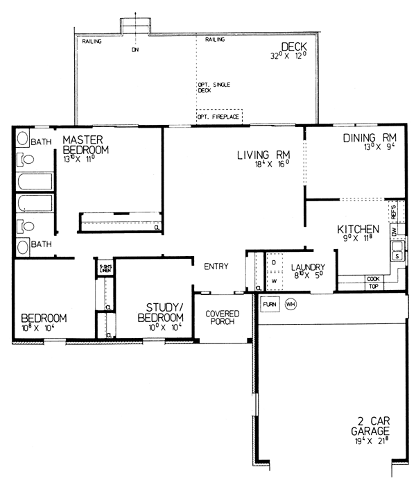 One-Story Ranch Level One of Plan 95085