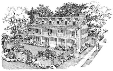 Colonial Country Southern Elevation of Plan 95135