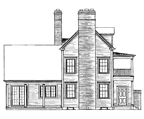 Colonial Country Southern Rear Elevation of Plan 95135