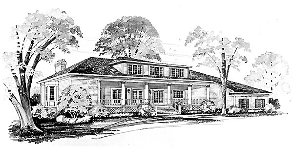 Colonial Country Rear Elevation of Plan 95172