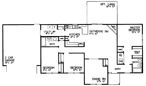 Plan 95258 | Mediterranean Style with 3 Bed, 2 Bath, 2 Car Garage