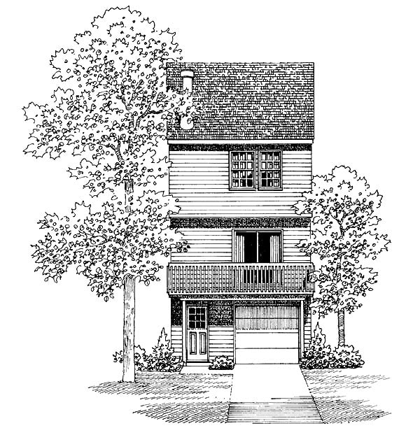 Narrow Lot Traditional Rear Elevation of Plan 95264