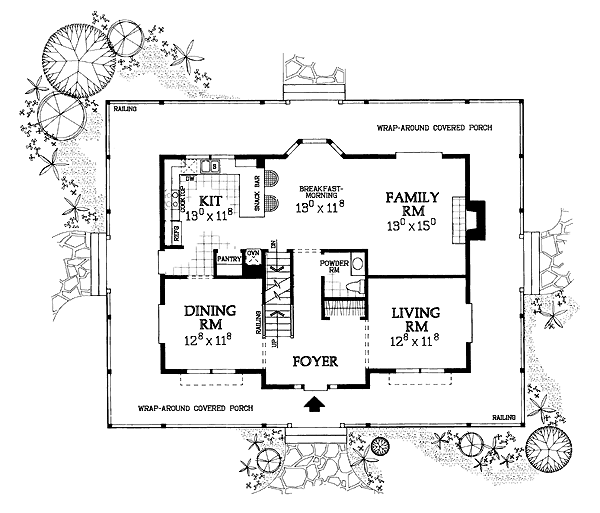 Country Farmhouse Level One of Plan 95274