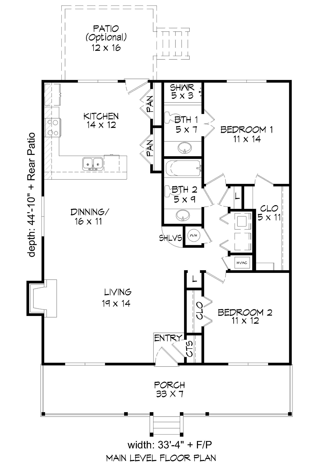 Cottage Farmhouse Level One of Plan 95348