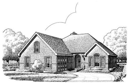 European One-Story Elevation of Plan 95507