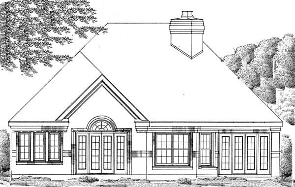 European One-Story Rear Elevation of Plan 95507