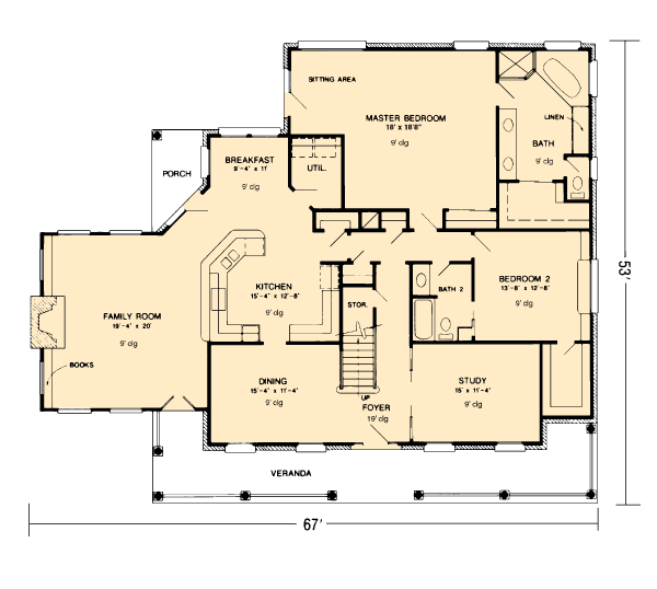 Country Farmhouse Southern Level One of Plan 95512