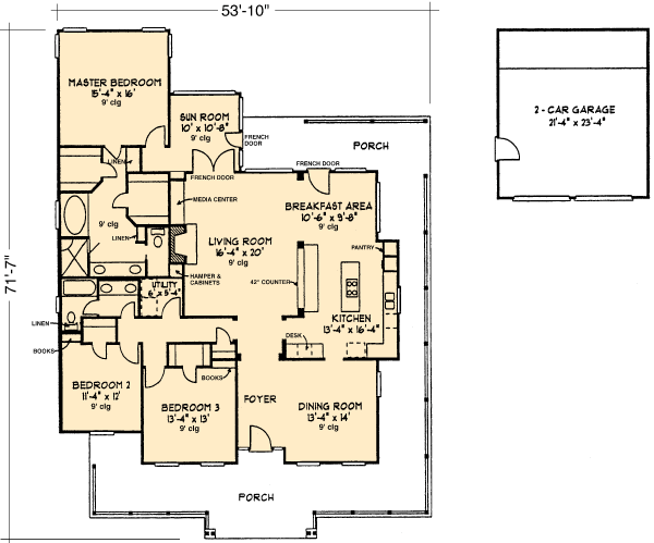 Country Farmhouse Level One of Plan 95514