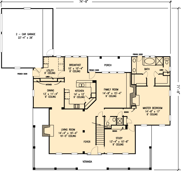 Country Farmhouse Southern Level One of Plan 95519