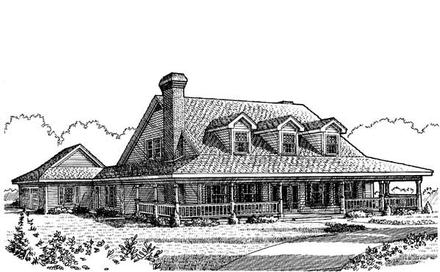 Country Farmhouse Southern Elevation of Plan 95519