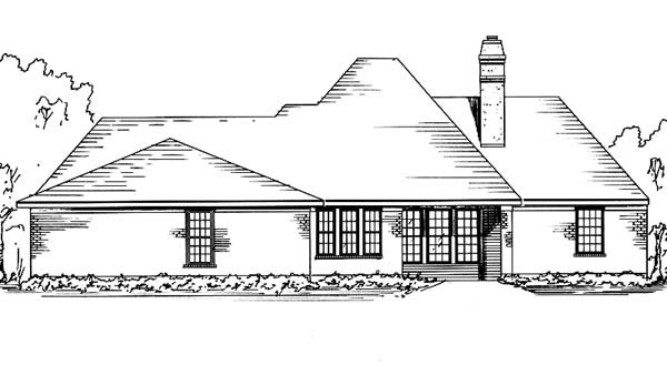 European One-Story Rear Elevation of Plan 95520