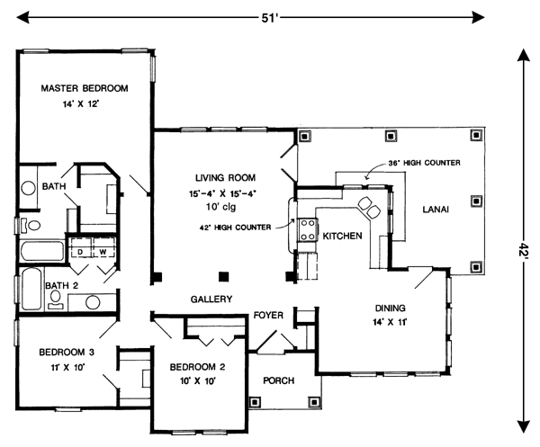 Country One-Story Southern Level One of Plan 95521