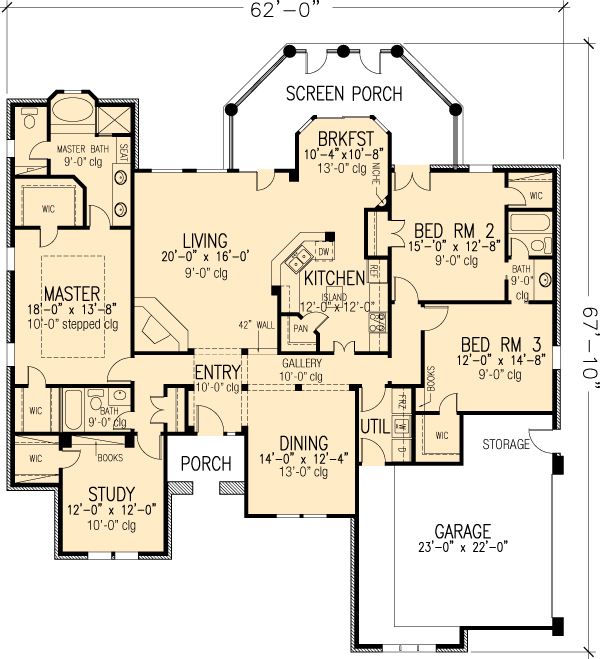 Craftsman European One-Story Level One of Plan 95523