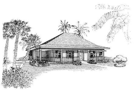 Country One-Story Southern Elevation of Plan 95524