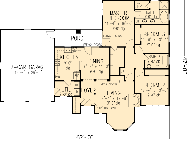 Cottage Craftsman One-Story Level One of Plan 95526