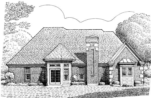 European One-Story Rear Elevation of Plan 95529