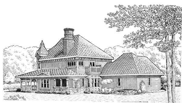 Country, Farmhouse, Victorian Plan with 2312 Sq. Ft., 3 Bedrooms, 3 Bathrooms, 2 Car Garage Rear Elevation