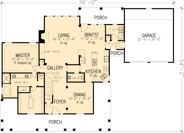 Country Farmhouse Level One of Plan 95545