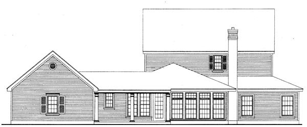 Country, Farmhouse Plan with 2489 Sq. Ft., 4 Bedrooms, 4 Bathrooms, 2 Car Garage Rear Elevation