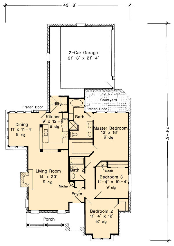 Country European One-Story Level One of Plan 95547