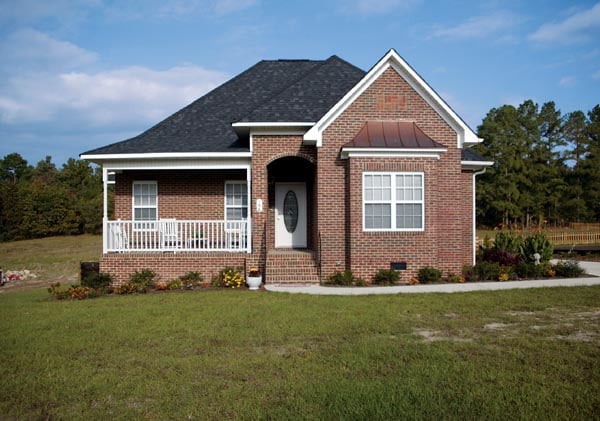 Country, European, One-Story Plan with 1496 Sq. Ft., 3 Bedrooms, 2 Bathrooms, 2 Car Garage Elevation