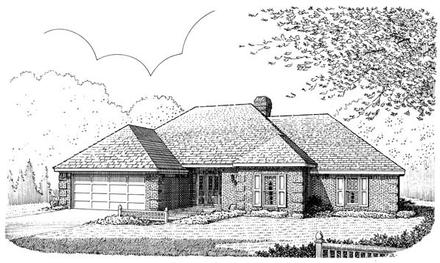 European One-Story Elevation of Plan 95552