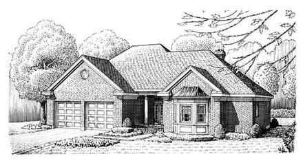 European One-Story Elevation of Plan 95556