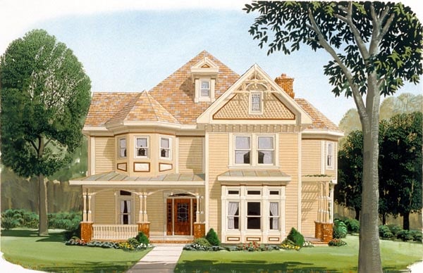 Country, Farmhouse, Victorian Plan with 2772 Sq. Ft., 4 Bedrooms, 4 Bathrooms, 2 Car Garage Elevation