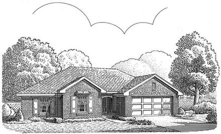 European One-Story Elevation of Plan 95562