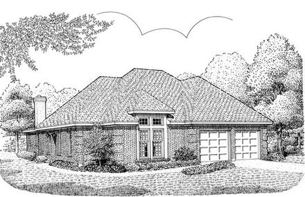 European One-Story Elevation of Plan 95564