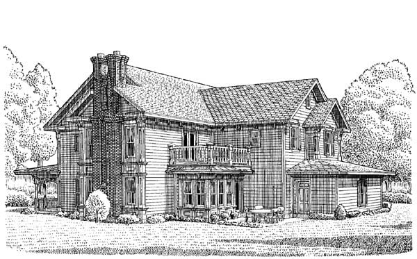 Country Farmhouse Victorian Rear Elevation of Plan 95573