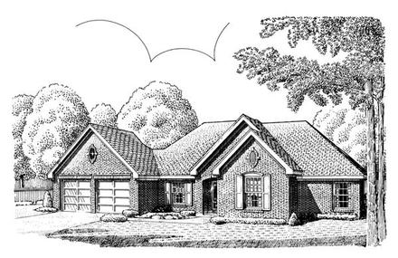 European One-Story Elevation of Plan 95574
