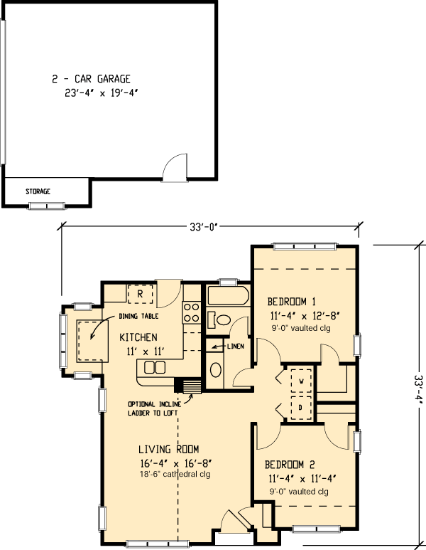 Cottage European Narrow Lot Level One of Plan 95584