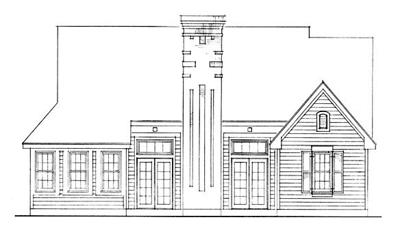 Country Plan with 1462 Sq. Ft., 2 Bedrooms, 1 Bathrooms Rear Elevation