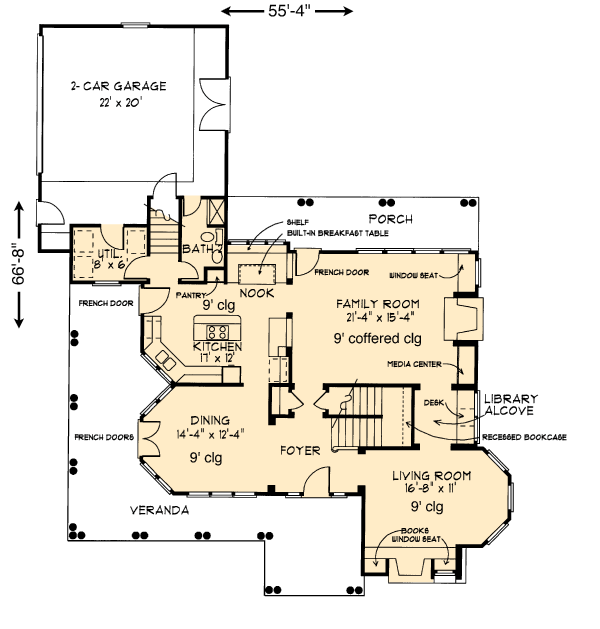 Country Craftsman Level One of Plan 95592