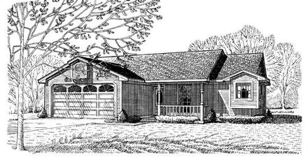 Country One-Story Elevation of Plan 95595