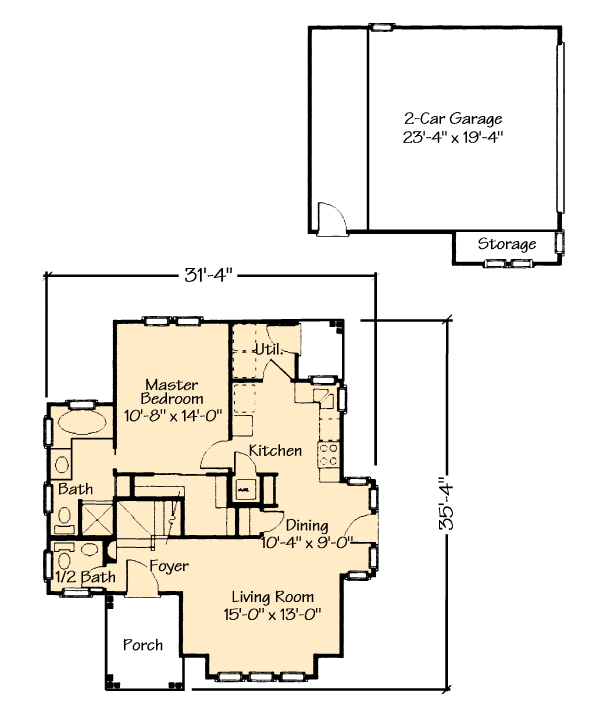 Country Craftsman Narrow Lot Level One of Plan 95600