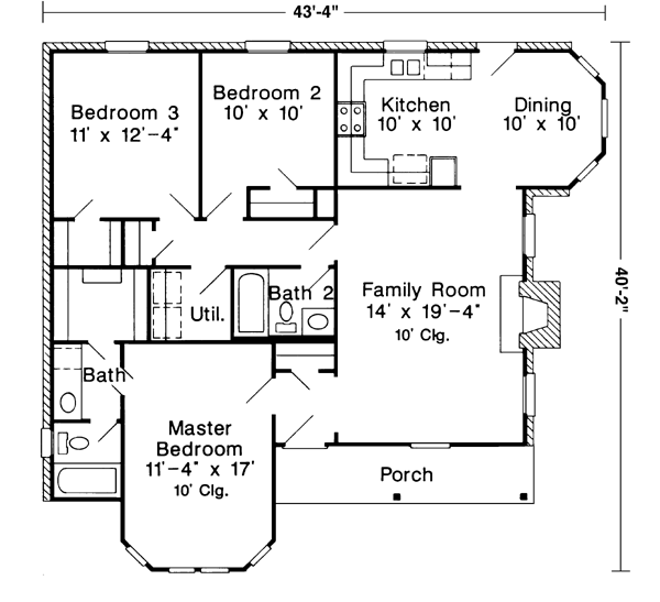 Country One-Story Victorian Level One of Plan 95604