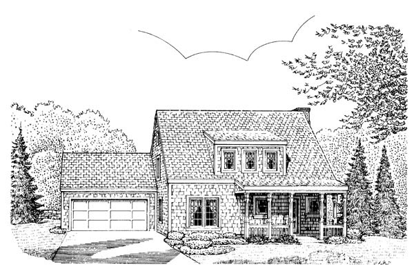 Bungalow, Country, Craftsman Plan with 1527 Sq. Ft., 3 Bedrooms, 2 Bathrooms, 2 Car Garage Elevation
