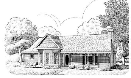 Country One-Story Victorian Elevation of Plan 95618