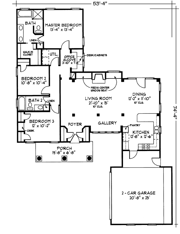 Colonial Country One-Story Level One of Plan 95619