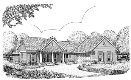Colonial Country One-Story Elevation of Plan 95619
