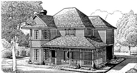 Country Farmhouse Narrow Lot Victorian Elevation of Plan 95621