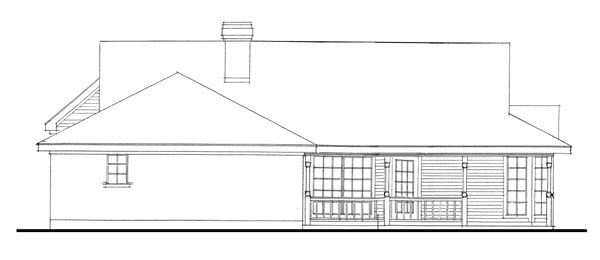 Country, Farmhouse, One-Story, Victorian Plan with 1772 Sq. Ft., 3 Bedrooms, 2 Bathrooms, 2 Car Garage Rear Elevation