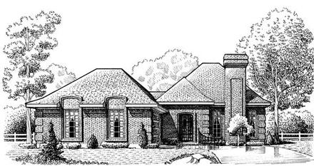 European One-Story Elevation of Plan 95624