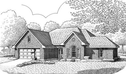 European One-Story Elevation of Plan 95638