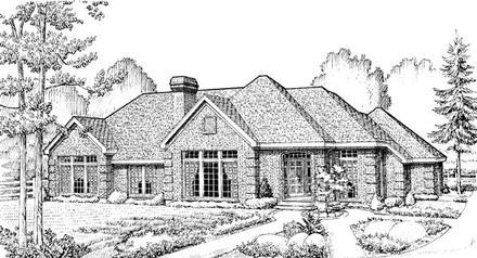 European One-Story Elevation of Plan 95643