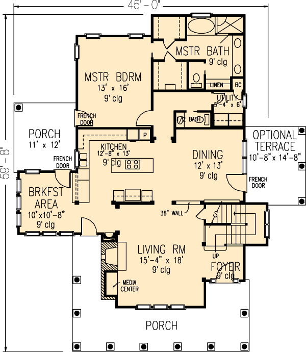 Country Craftsman Farmhouse Level One of Plan 95650
