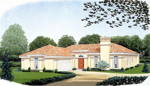 Florida, Mediterranean Plan with 2176 Sq. Ft., 3 Bedrooms, 2 Bathrooms, 2 Car Garage Elevation